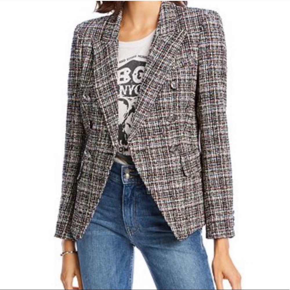 Bloomingdale's Gray Multi Tweed Plaid Blazer